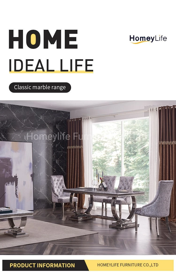 Factory Home Furniture White Marble Top Dining Table Modern Restaurant Furniture Stainless Steel Dining Table Set