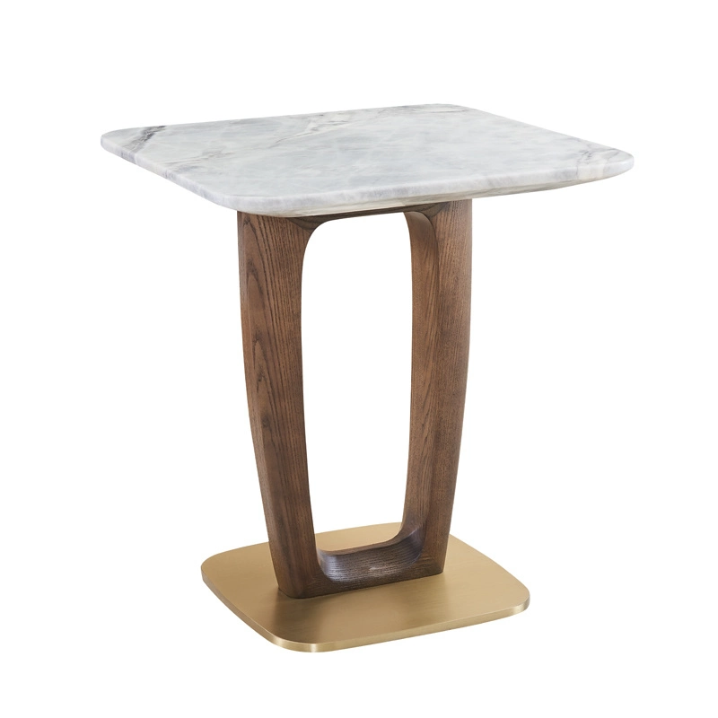 Luxury Living Room Modern Furniture Wooden Base Side Table Marble Top Coffee Table