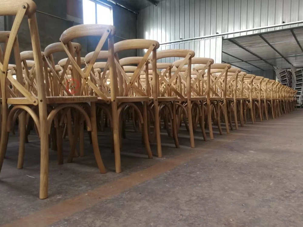 Hot Sale Boutique Old Event Wooden French Country Style Rattan Seat Solid Wood Cross Back X Dining Chair