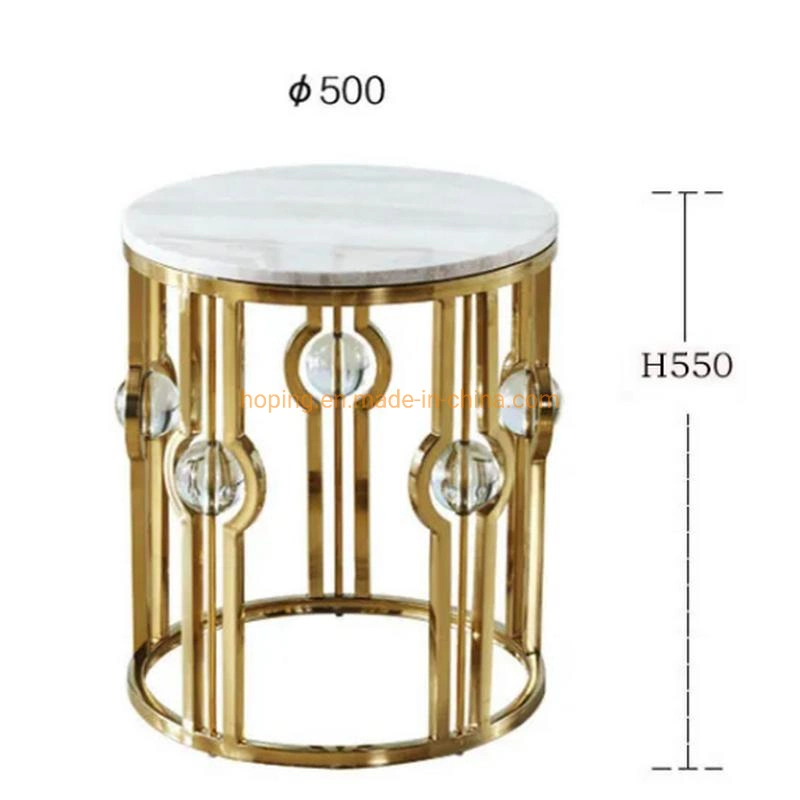 Modern Simple Gold-Plated Stainless Steel Marble Side Table Round Corner Table Coffee Table Tea Table
