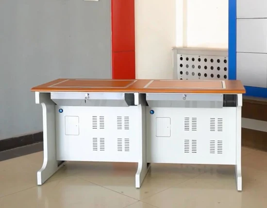 Audio Visual Steel Multimedia Classroom Flip Top Verrouillable Computer Desk Table Three People Seats