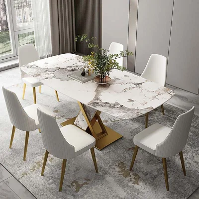 Ensemble de meubles de salle à manger de banquet de table de rectangle de marbre de chaise de restaurant de dîner en cuir de luxe