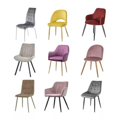 Pas cher tissu de velours nordique design de luxe moderne meubles chaises de salle à manger chaise de salle à manger rembourrée avec jambe en métal or