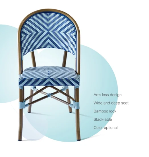 Ensemble de chaise de table à manger extérieure en aluminium tissé en osier moderne de loisirs commerciaux