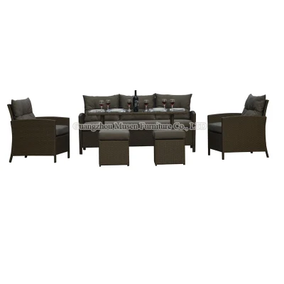 OEM&ODM Gain de place Table rectangulaire à manger et chaise empilable Seater Patio Outdoor Furniture Garden Kd Sofa Set