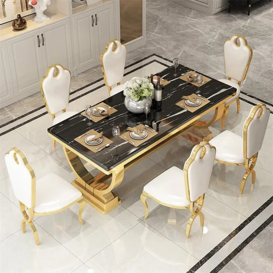 Ensemble de table à manger en acier inoxydable de meubles de restaurant moderne de table à manger de dessus de marbre blanc de meubles à la maison d'usine